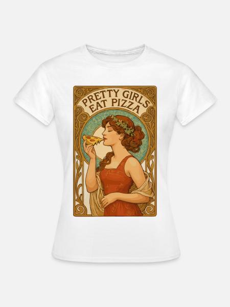 Pizza hübsche Mädchen Art Nouveau Spruch Geschenk - Frauen T-Shirt - Weiß