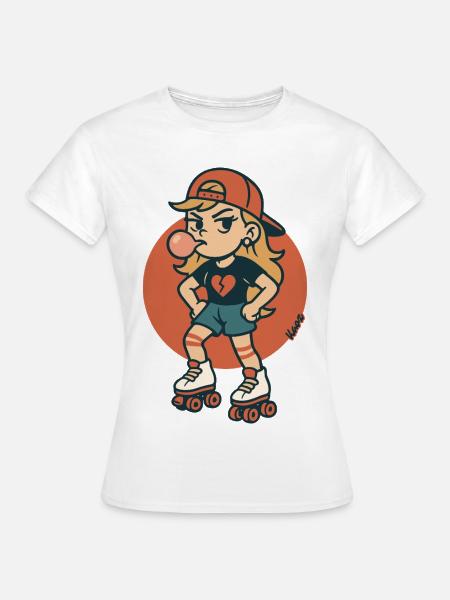 Rollschuh Mädchen mit Kaugummi - Frauen T-Shirt - Weiß