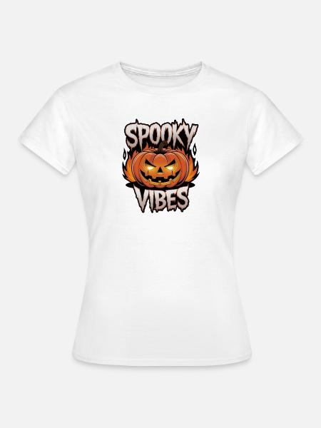 Gruselige Kürbislaterne – Spooky Vibes - Frauen T-Shirt - Weiß