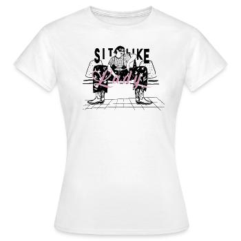 Feminist Statement Shirt Sit Like Lady Empowerment - Frauen T-Shirt - Weiß - Vorne - AI Model Female 172 dark (172cm)