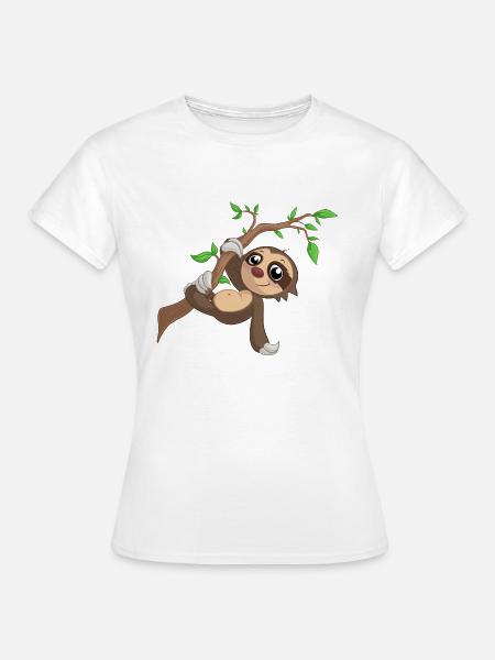 Hängendes Comic Faultier - Frauen T-Shirt - Weiß