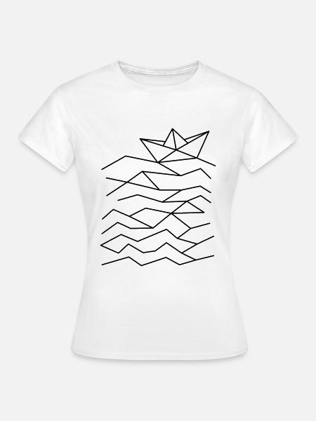 maritimes Papierboot auf abstrakten Wellen - Frauen T-Shirt - Weiß
