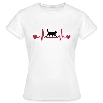 Cat & Heartbeat, Heart - T-shirt Femme - blanc - Devant - AI Model Female 172 dark (172cm)