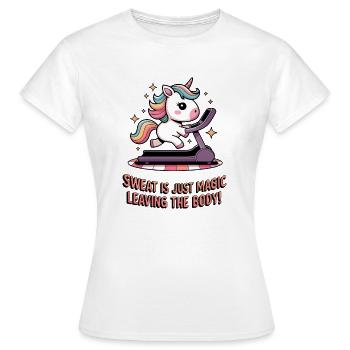 La transpiration est tout simplement magique en quittant le corps ! - T-shirt Femme - blanc - Devant - AI Model Female 172 dark (172cm)