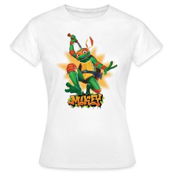 TMNT Mutant Mayhem Turtle Mikey - T-shirt Femme - blanc - Devant - AI Model Female 172 dark (172cm)
