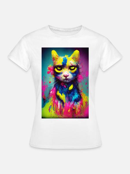 Katze Neonfarben - Frauen T-Shirt - Weiß