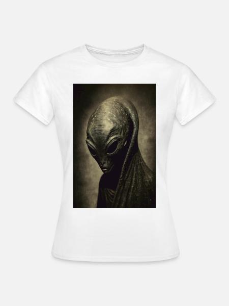 Vintage Alien Portrait Foto Mysteriös Gruselig - Frauen T-Shirt - Weiß