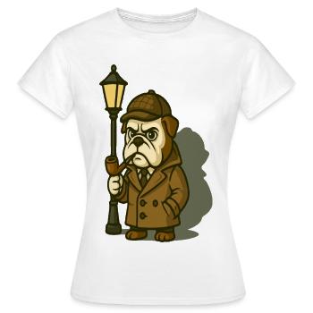 Sherlock Bulldogge-Detektiv mit Pfeife und Lampe - Frauen T-Shirt - Weiß - Vorne - AI Model Female 172 dark (172cm)