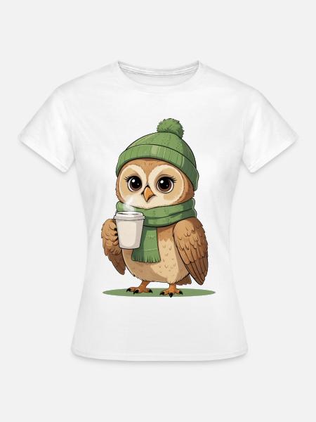 Winterliche Eulenkaffee Pause - Frauen T-Shirt - Weiß