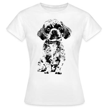 Drolliger kleiner Hund mit große Kulleraugen. - Frauen T-Shirt - Weiß - Vorne - AI Model Female 172 dark (172cm)