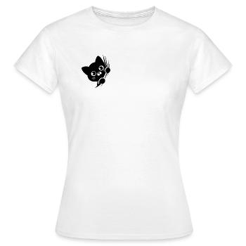 Chat perplexe derrière le rideau - T-shirt Femme - blanc - Devant - AI Model Female 172 dark (172cm)