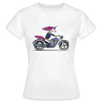 Badass Unicorn on a motorcycle - T-shirt Femme - blanc - Devant - AI Model Female 172 dark (172cm)