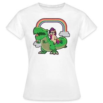 Einhorn reitet Dinosaurier - Frauen T-Shirt - Weiß - Vorne - AI Model Female 172 dark (172cm)