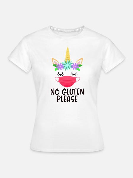 Kein Gluten Bitte niedliche Einhorn tragende Gesichtsmaske - Frauen T-Shirt - Weiß