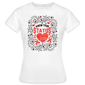 Chemise des Journées du sida des mots, Connaissez votre statut Ruban rouge - T-shirt Femme - blanc - Devant - AI Model Female 172 dark (172cm)