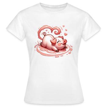 Schwein lockiges Herz Schwanz Valentinstag schlammige Liebe - Frauen T-Shirt - Weiß - Vorne - AI Model Female 172 dark (172cm)