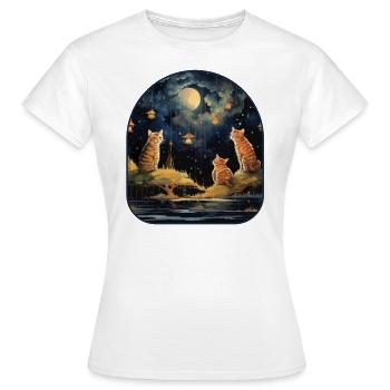 Sternennacht Katzen und Pilze unter einem himmlischen - Frauen T-Shirt - Weiß - Vorne - AI Model Female 172 dark (172cm)