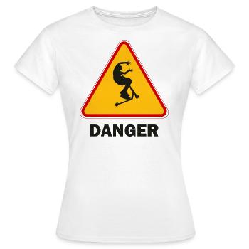 Cascades on a freestyle scooter DANGER - Women's T-Shirt - white - Front - AI Model Female 172 dark (172cm)