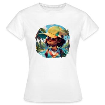 Black Kid on Tropical Beach - Women's T-Shirt - white - Front - AI Model Female 172 dark (172cm)