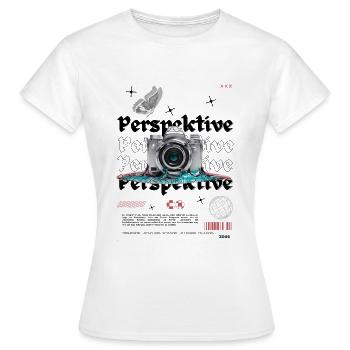 Perspektive - Geschmolzene Kamera - Frauen T-Shirt - Weiß - Vorne - AI Model Female 172 dark (172cm)
