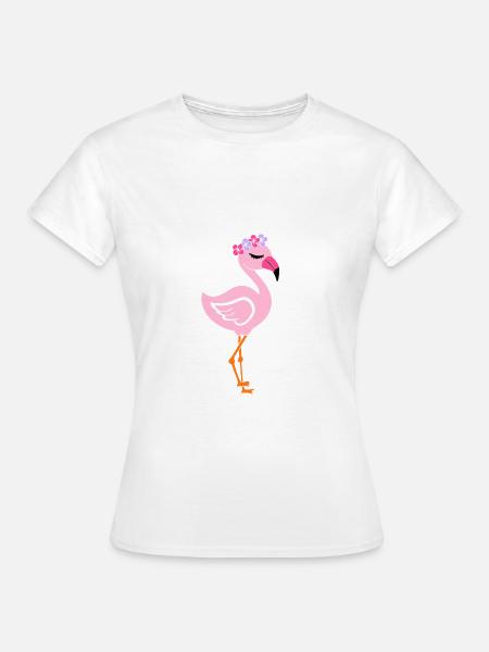 Flamingo mit Flower Headband - Frauen T-Shirt - Weiß