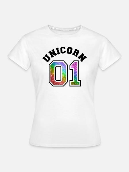 Unicorn 01 Rainbow Glitter - Frauen T-Shirt - Weiß