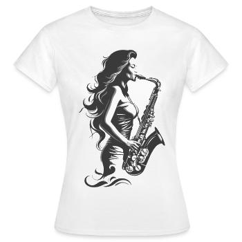 Saxophon Frau Zeichnung - Frauen T-Shirt - Weiß - Vorne - AI Model Female 172 dark (172cm)