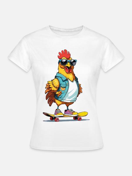 Skaterhuhn im Denim - Frauen T-Shirt - Weiß