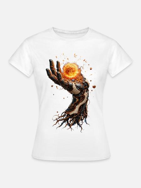 Mechanical hand holding a blazing sun - Women's T-Shirt - white