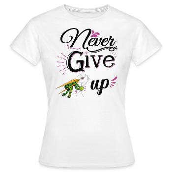 Never Give Up 🐸 Niemals aufgeben Frosch vs Storch - Frauen T-Shirt - Weiß - Vorne - AI Model Female 172 dark (172cm)