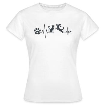 Motif de chat et de chien en forme de vague de cœur - T-shirt Femme - blanc - Devant - AI Model Female 172 dark (172cm)