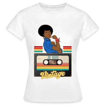 Femme Vintage Femme Coupe Afro - T-shirt Femme - blanc - Devant - AI Model Female 172 dark (172cm)