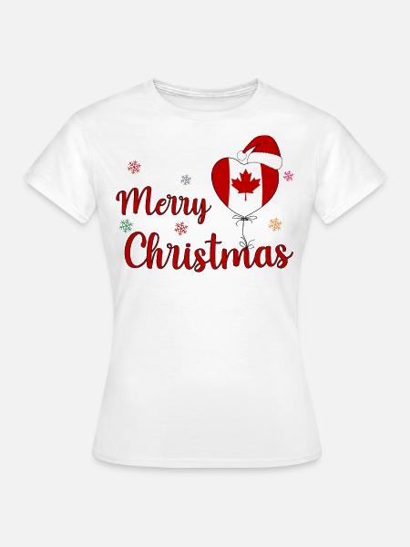 Joyoux Noël Drapeau Canada Coeur - T-shirt Femme - blanc