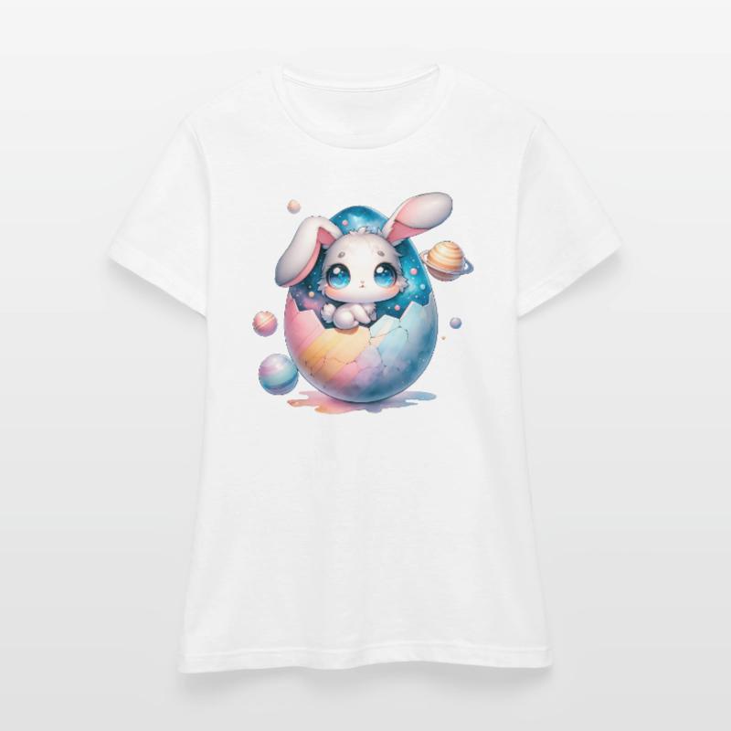 Chibi Space Bunny Sitting In a Cracked Easter Egg Women's T-Shirt