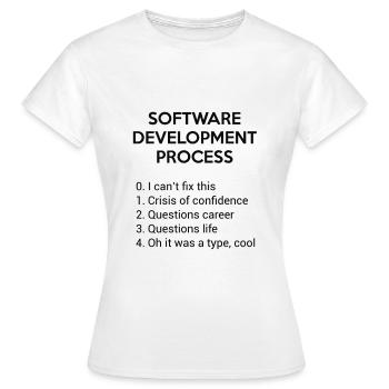 Software Development Process - Funny Shirt - Frauen T-Shirt - Weiß - Vorne - AI Model Female 172 dark (172cm)