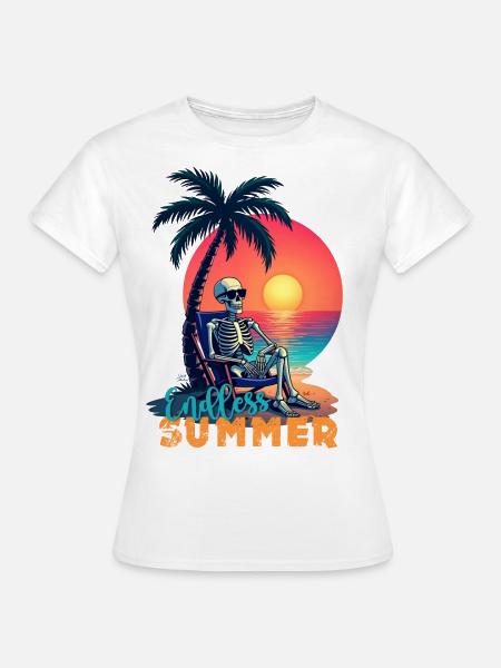 Squelette plage, tête de mort, skull humour été - T-shirt Femme - blanc