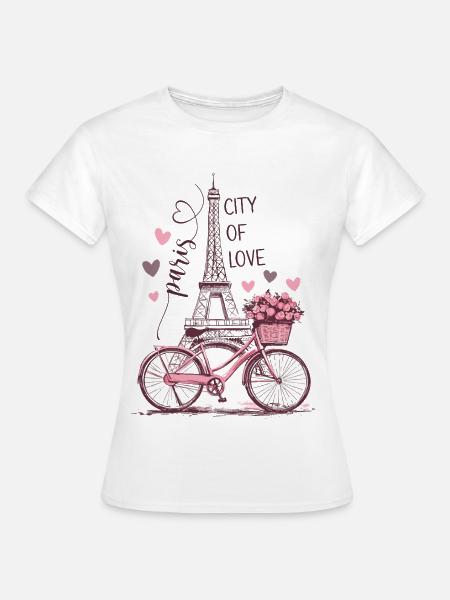 Paris Eiffelturm Fahrrad Herzen Blumen Frankreich - Frauen T-Shirt - Weiß