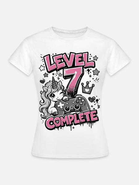 Level 7 Vollendet - Einhorn Controller - Frauen T-Shirt - Weiß