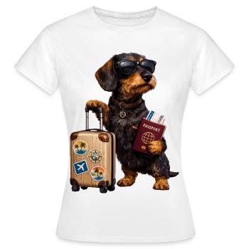 Motif teckel Holiday – Chien drôle avec valise et - T-shirt Femme - blanc - Devant - AI Model Female 172 dark (172cm)