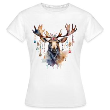 Großer Elch mit Schmuck im Geweih. Elch geschmückt - Frauen T-Shirt - Weiß - Vorne - AI Model Female 172 dark (172cm)