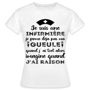 Infirmière je ferme pas ma gueule humour cadeau - T-shirt Femme - blanc - Devant - AI Model Female 172 dark (172cm)