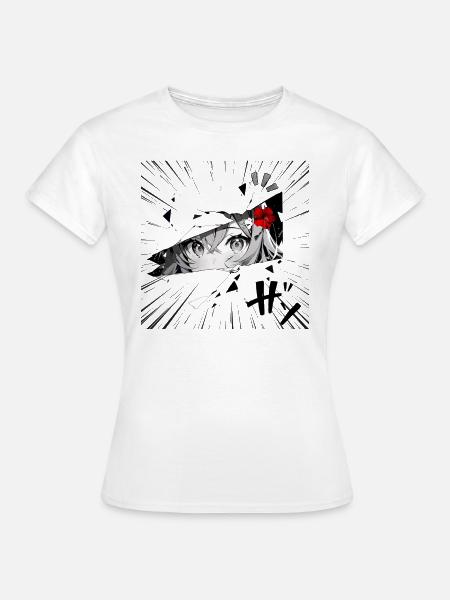 Anime-Mädchen mit roter Blume - Frauen T-Shirt - Weiß