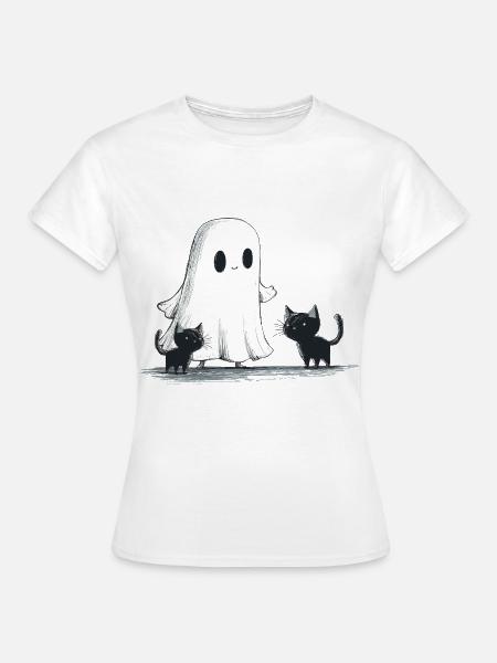 Geist Schwarze Katzen Halloween Geist - Frauen T-Shirt - Weiß