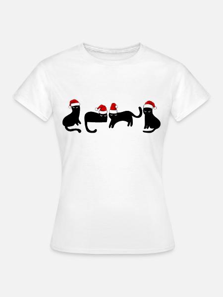 Schwarze Katze zu Weihnachten - Frauen T-Shirt - Weiß