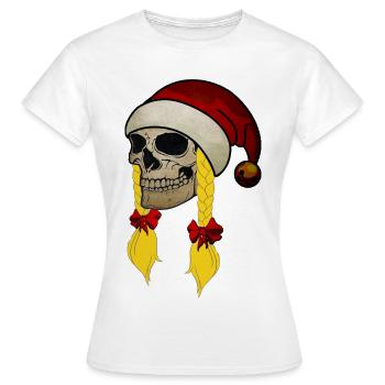 Skull Christmas Hat Braids Woman - Women's T-Shirt - white - Front - AI Model Female 172 dark (172cm)