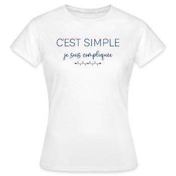 13 - c'est simple je suis compliquée 9.png - T-shirt Femme - blanc - Devant - AI Model Female 172 dark (172cm)