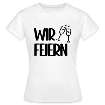 JGA Ich heirate, wir feiern Crew - Frauen T-Shirt - Weiß - Vorne - AI Model Female 172 dark (172cm)
