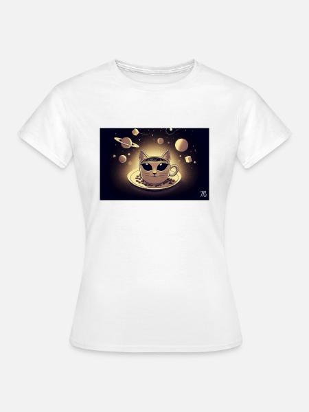 Space Cat Kaffee - Frauen T-Shirt - Weiß