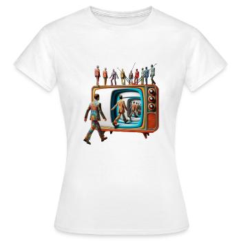 surrealistischer TV - Frauen T-Shirt - Weiß - Vorne - AI Model Female 172 dark (172cm)