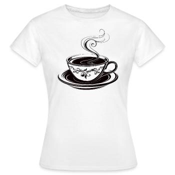 Teetasse klassisch mit Dampf und Unterteller - Frauen T-Shirt - Weiß - Vorne - AI Model Female 172 dark (172cm)